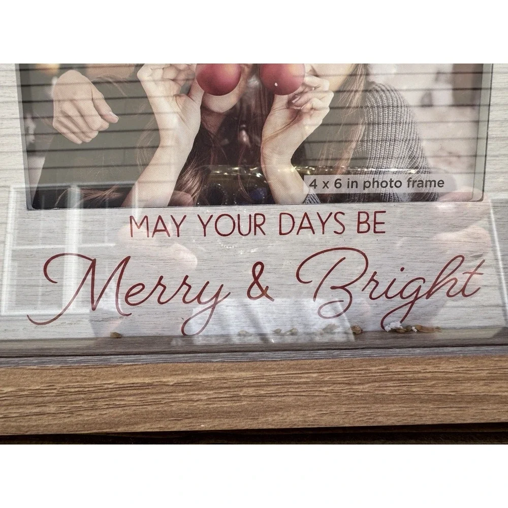 Christmas Picture Frame 4x6 Merry Bright Rustic Wood Holiday Farmhouse Decor